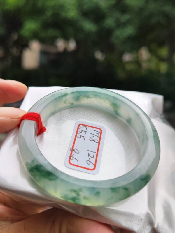 頂級放光玻璃種飄綠花正圈厚庄手鐲