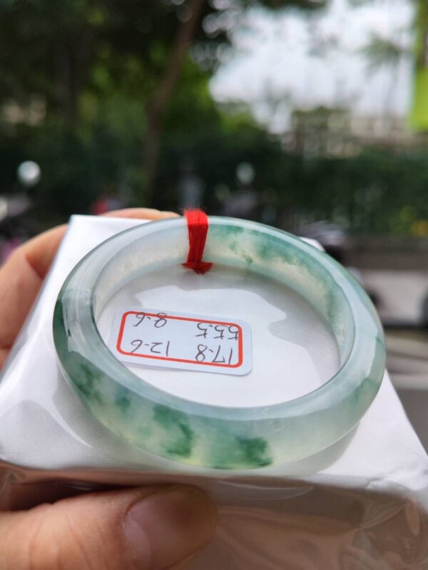 頂級放光玻璃種飄綠花正圈厚庄手鐲