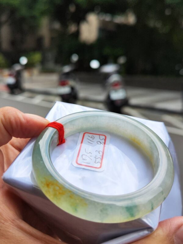 頂級放光玻璃種蜜黃飄綠花正圈厚庄手鐲