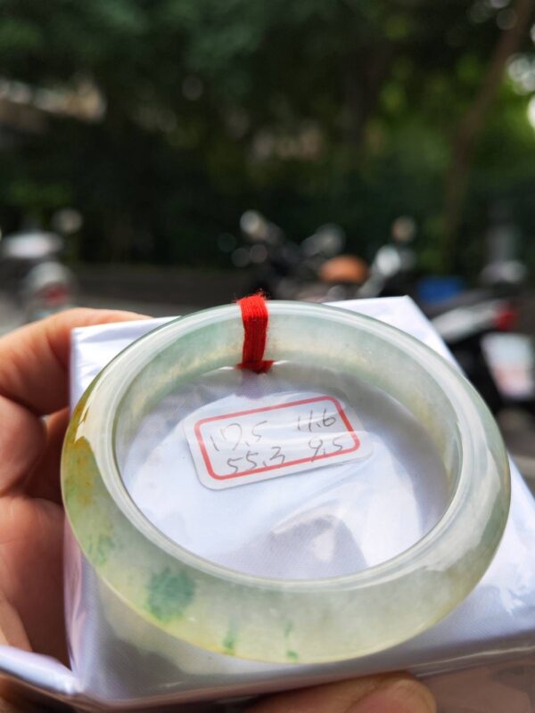 頂級放光玻璃種蜜黃飄綠花正圈厚庄手鐲