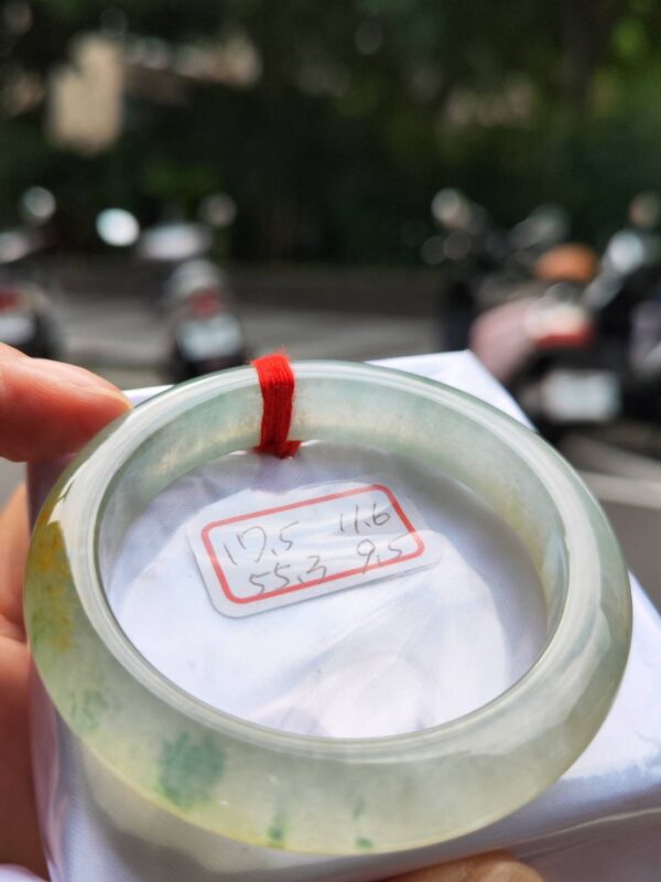 頂級放光玻璃種蜜黃飄綠花正圈厚庄手鐲
