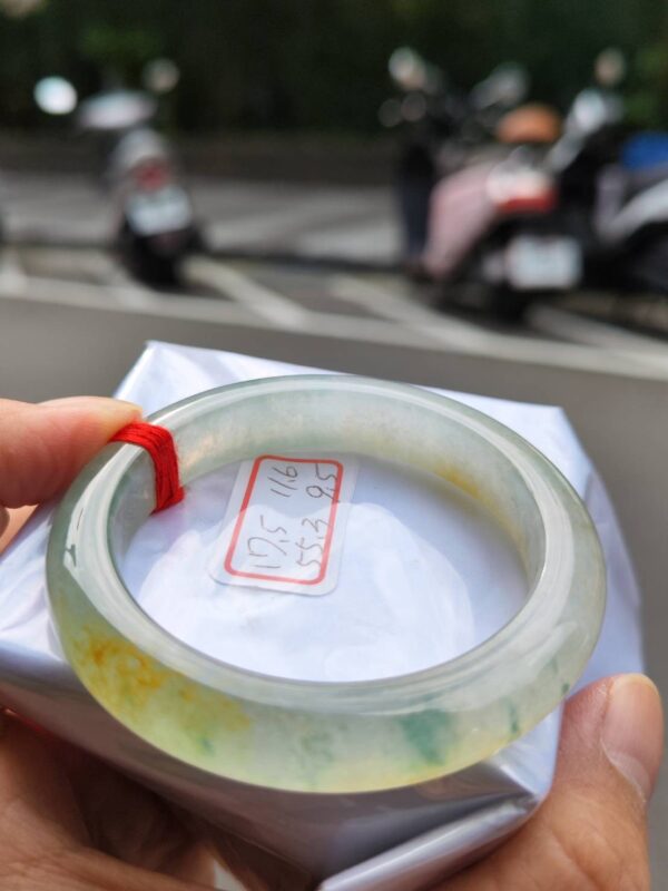 頂級放光玻璃種蜜黃飄綠花正圈厚庄手鐲