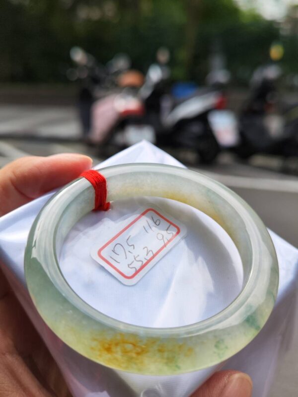 頂級放光玻璃種蜜黃飄綠花正圈厚庄手鐲