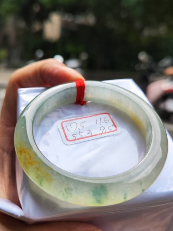 頂級放光玻璃種蜜黃飄綠花正圈厚庄手鐲