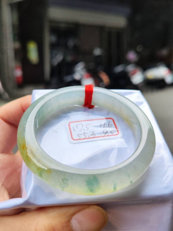頂級放光玻璃種蜜黃飄綠花正圈厚庄手鐲