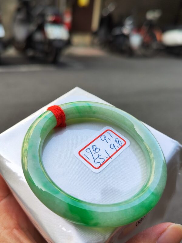 天然緬甸玉A貨 飄陽綠正圈圓骨手鐲