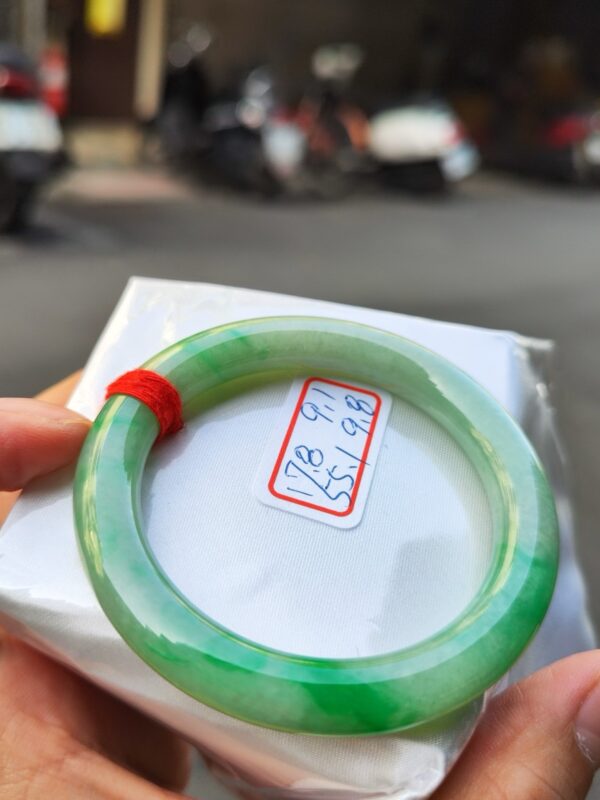 天然緬甸玉A貨 飄陽綠正圈圓骨手鐲