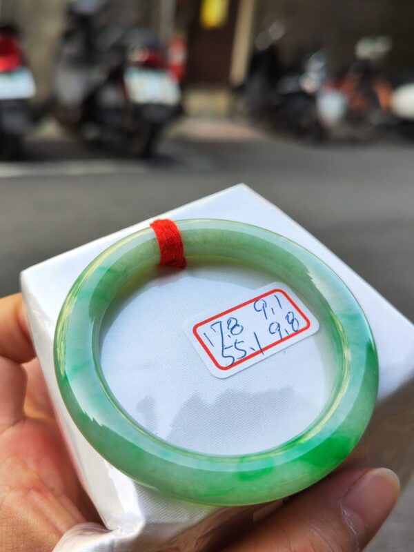 天然緬甸玉A貨 飄陽綠正圈圓骨手鐲