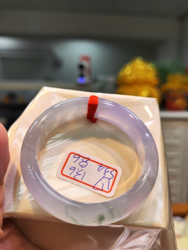 天然緬甸玉A貨 放光玻璃種紫羅蘭飄花正圈厚庄手鐲