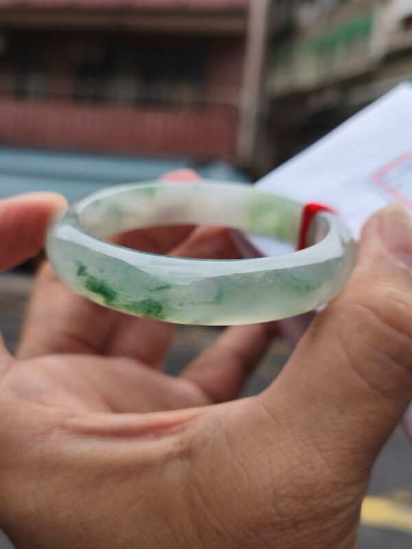 天然緬甸玉A貨｜放光玻璃種飄綠花｜正圈手鐲
