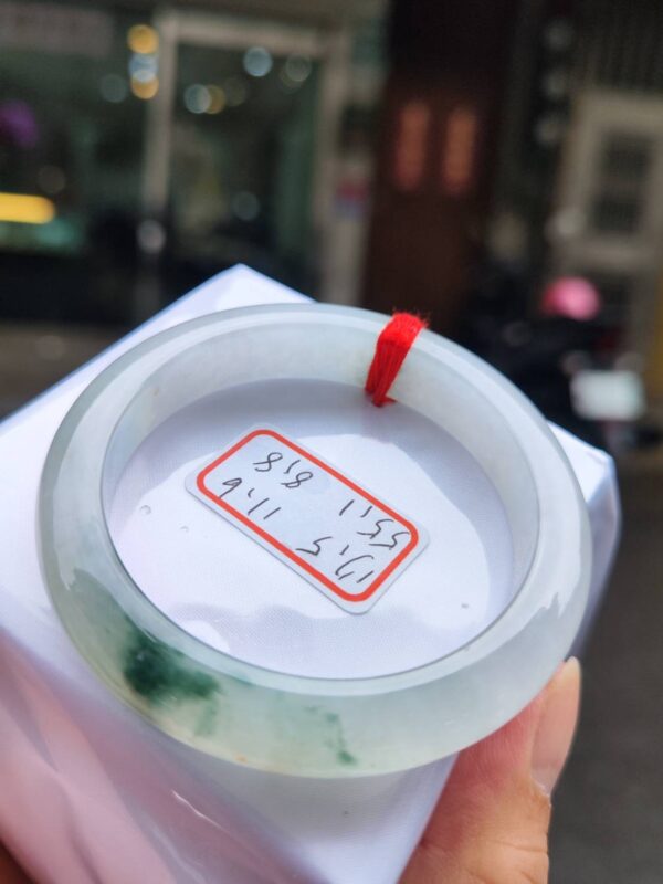 天然緬甸玉A貨正圈款｜冰玻種飄綠花手鐲｜