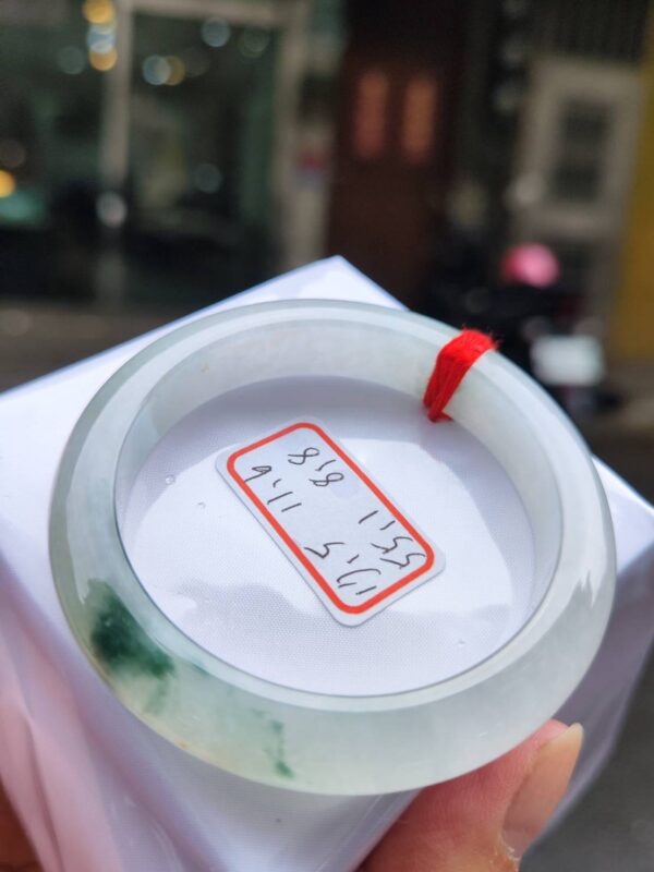 天然緬甸玉A貨正圈款｜冰玻種飄綠花手鐲｜