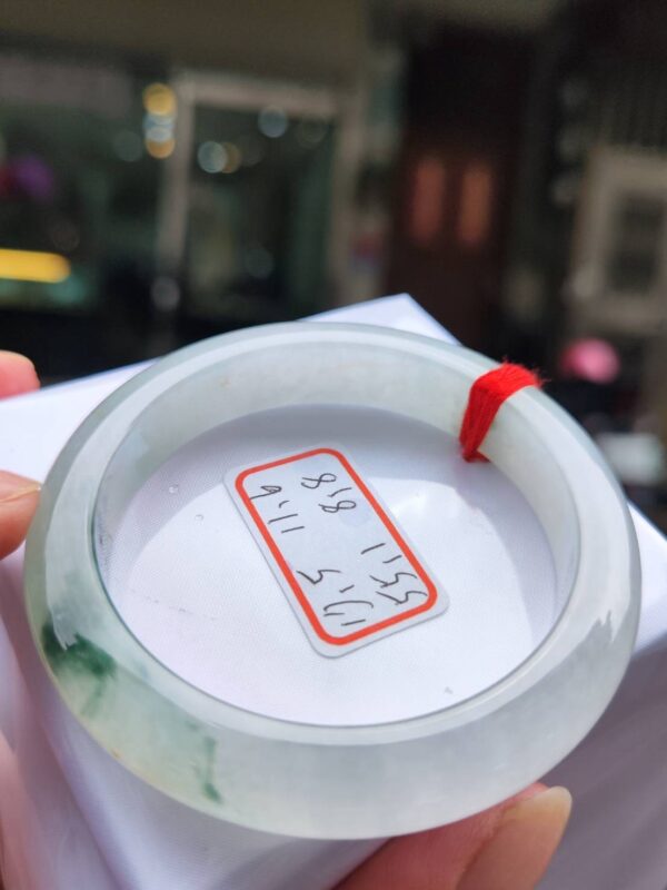 天然緬甸玉A貨正圈款｜冰玻種飄綠花手鐲｜