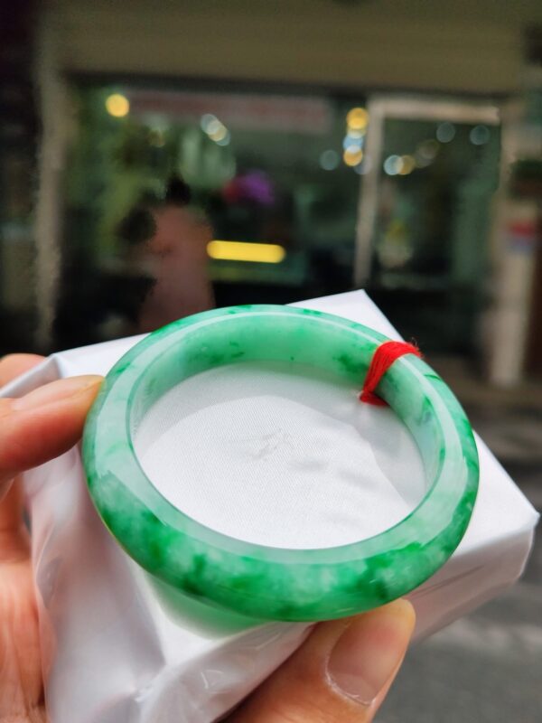 天然緬甸玉A貨｜滿陽綠飄花 正圈手鐲