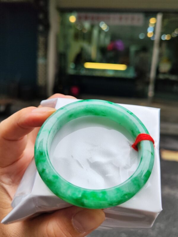 天然緬甸玉A貨｜滿陽綠飄花 正圈手鐲