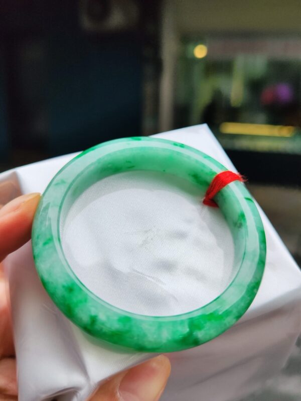 天然緬甸玉A貨｜滿陽綠飄花 正圈手鐲