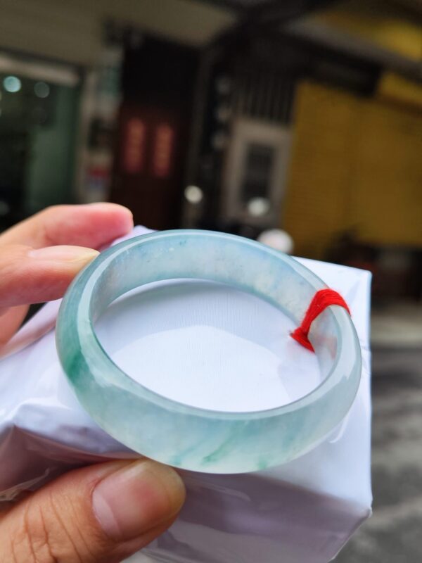 💎 緬甸玉A貨放光玻璃種飄綠正圈寬版手鐲 💎