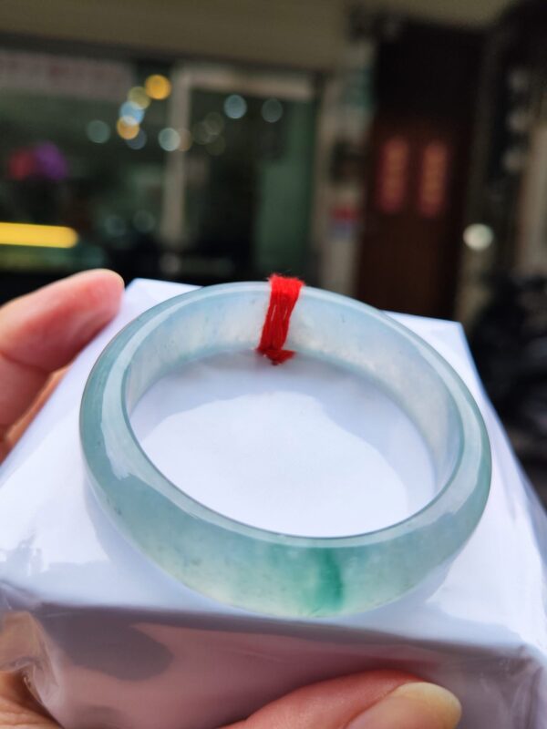 💎 緬甸玉A貨放光玻璃種飄綠正圈寬版手鐲 💎