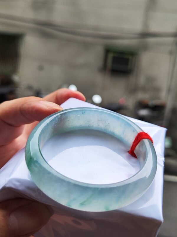 💎 緬甸玉A貨放光玻璃種飄綠正圈寬版手鐲 💎