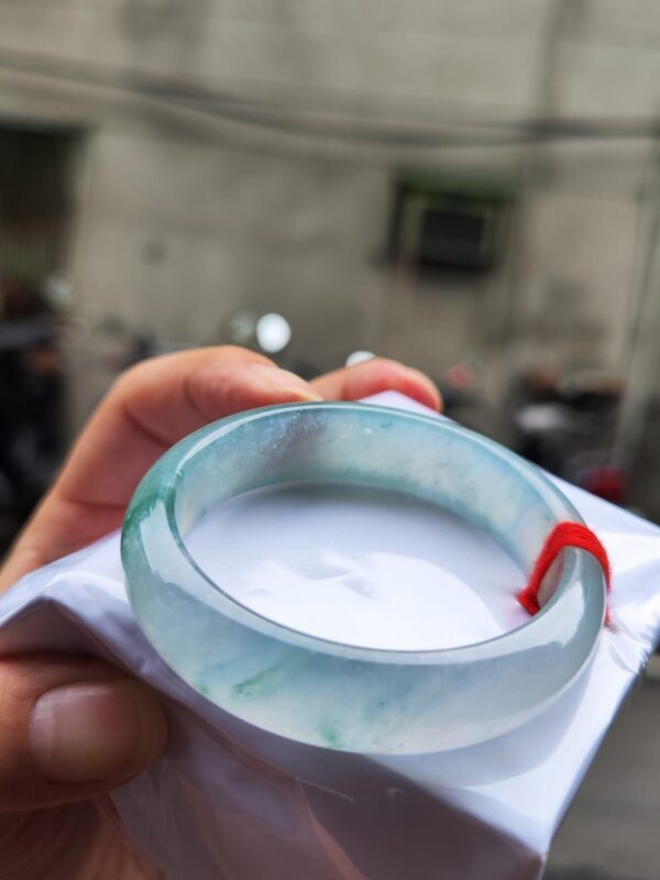 💎 緬甸玉A貨放光玻璃種飄綠正圈寬版手鐲 💎