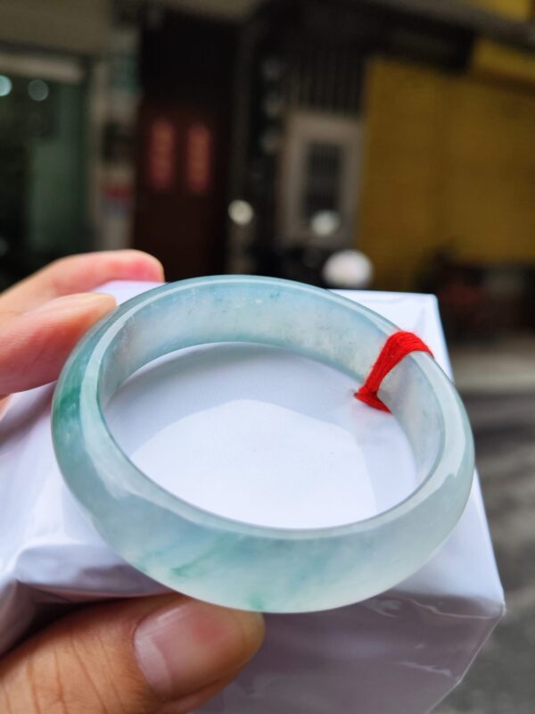 💎 緬甸玉A貨放光玻璃種飄綠正圈寬版手鐲 💎