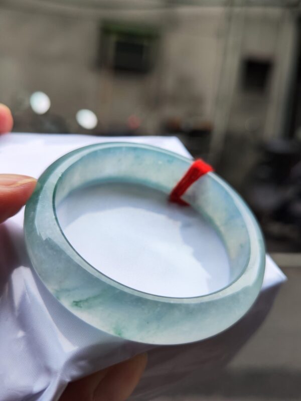 💎 緬甸玉A貨放光玻璃種飄綠正圈寬版手鐲 💎