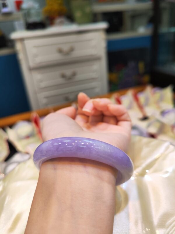 🌸 濃豔粉紫羅蘭滿色正圈手鐲｜天然緬甸玉A貨 🌸