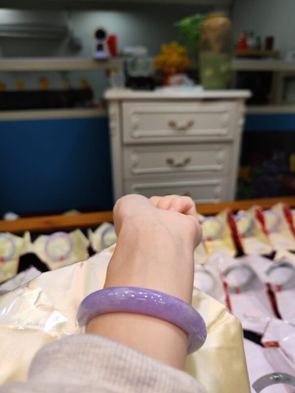 🌸 濃豔粉紫羅蘭滿色正圈手鐲｜天然緬甸玉A貨 🌸