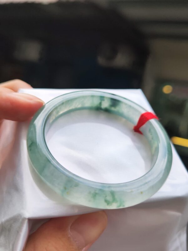 💎天然緬甸玉A貨 玻璃種飄花正圈手鐲 💎