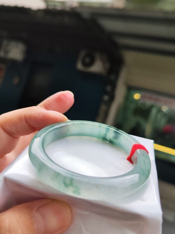 💎天然緬甸玉A貨 玻璃種飄花正圈手鐲 💎