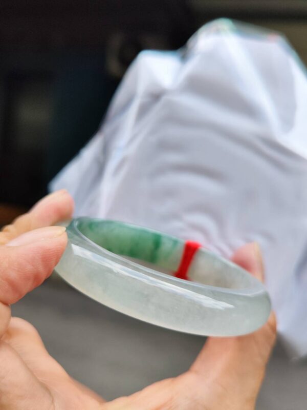 木拿場口 頂級放光玻璃種飄綠花 正圈厚庄手鐲