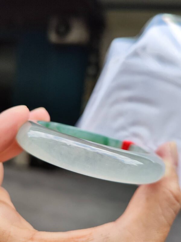 木拿場口 頂級放光玻璃種飄綠花 正圈厚庄手鐲