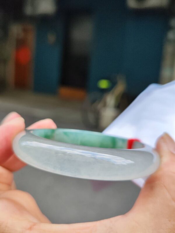 木拿場口 頂級放光玻璃種飄綠花 正圈厚庄手鐲