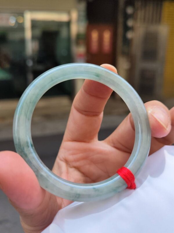 🌸  玻璃種飄綠花正圈圓骨手鐲  天然緬甸玉A貨 🌸