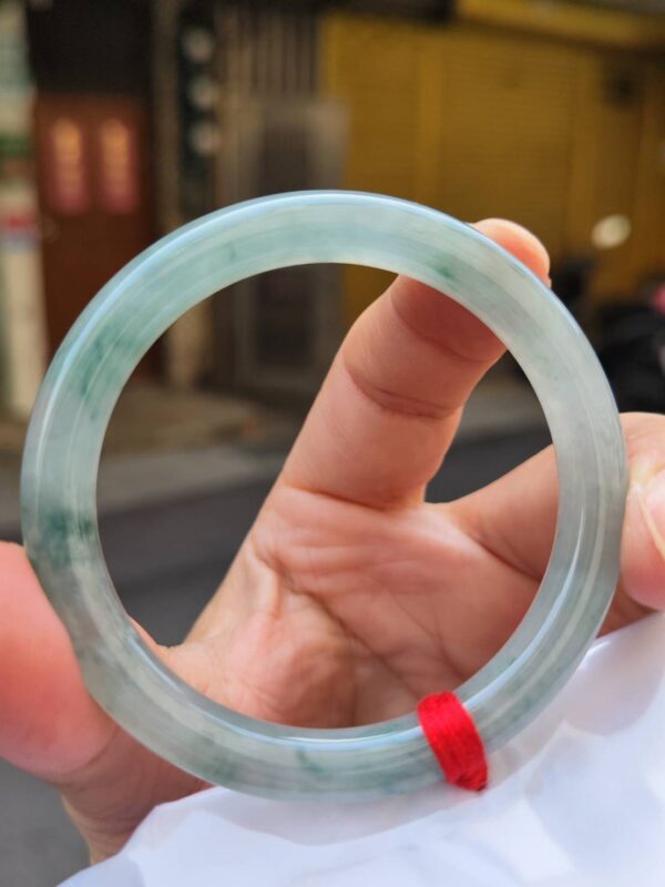 🌸  玻璃種飄綠花正圈圓骨手鐲  天然緬甸玉A貨 🌸