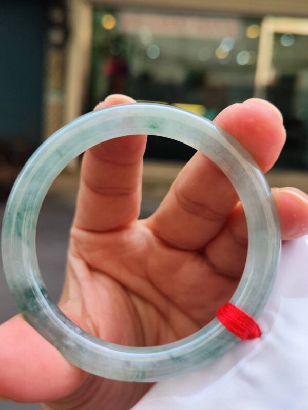 🌸  玻璃種飄綠花正圈圓骨手鐲  天然緬甸玉A貨 🌸