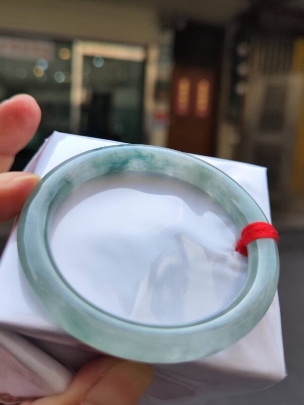 🌸  玻璃種飄綠花正圈圓骨手鐲  天然緬甸玉A貨 🌸