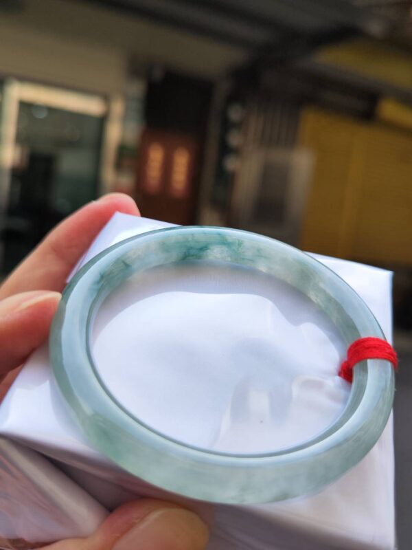 🌸  玻璃種飄綠花正圈圓骨手鐲  天然緬甸玉A貨 🌸