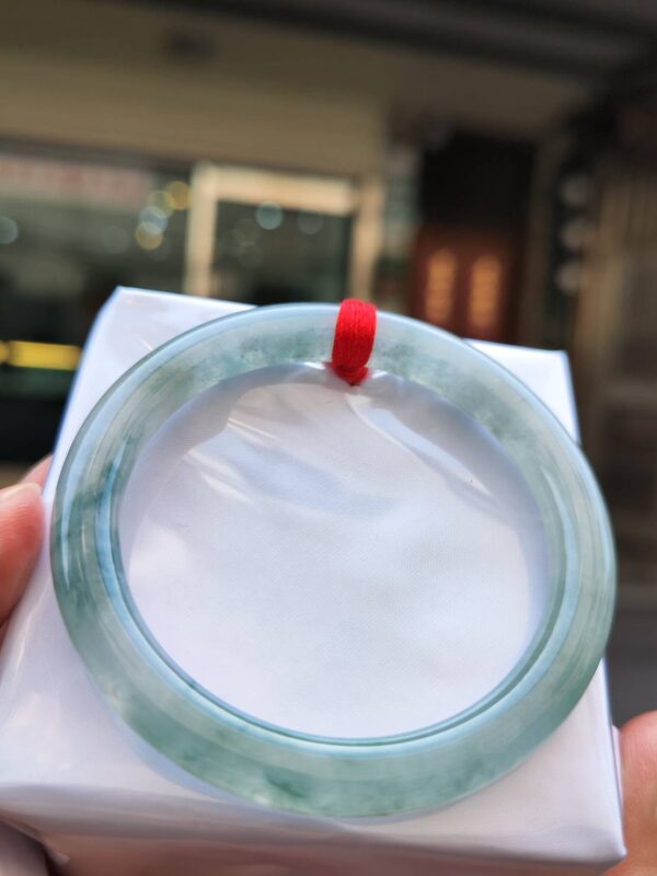 🌸  玻璃種飄綠花正圈圓骨手鐲  天然緬甸玉A貨 🌸