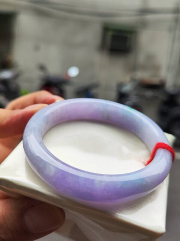 🌸 粉紫羅蘭春彩正圈手鐲｜天然緬甸玉A貨 🌸