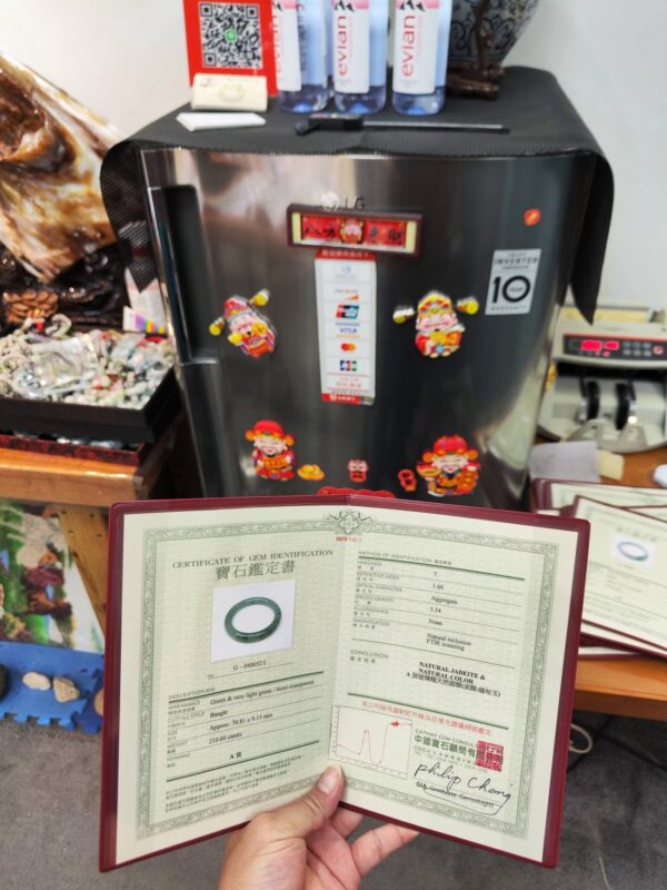 ✨ 放光玻璃種飄綠花 正圈圓骨手鐲